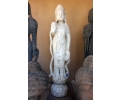 Aged white marble standing Buddha sculpture