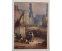 19th century French "street next to cathedral" painting