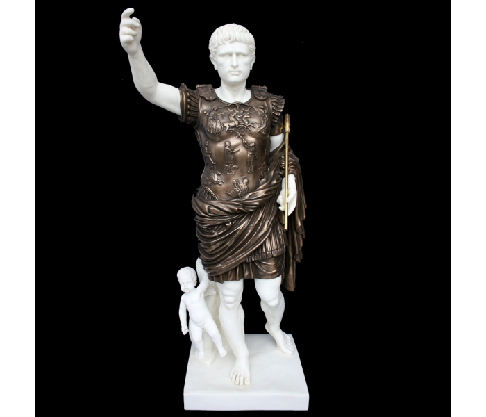 Escultura de Augusto de prima porta en bronce y blanco mármol