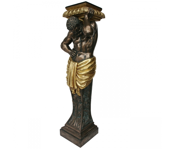 Escultura de atlante con acabado en bronce y dorado