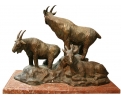 Bronze three mountain goats figure statue with marble base