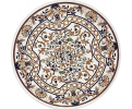 Round white Carrara marble table top with Reinassence Italian pietra dura hardstones inlay mosaic