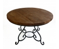 Round table with wrought iron base and wooden top