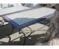 Rectangular al-Andalus geometric style glazed ceramic mosaic garden table with iron base 