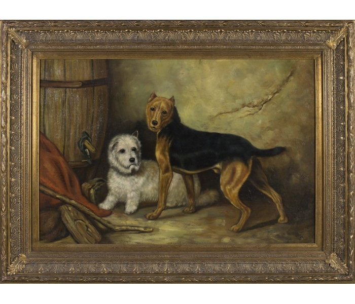 Two dogs portrait oil on canvas...