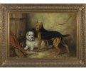 Two dogs portrait oil on canvas framed painting 