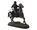 Bronze Arab rider hunter figure statue with marble base
