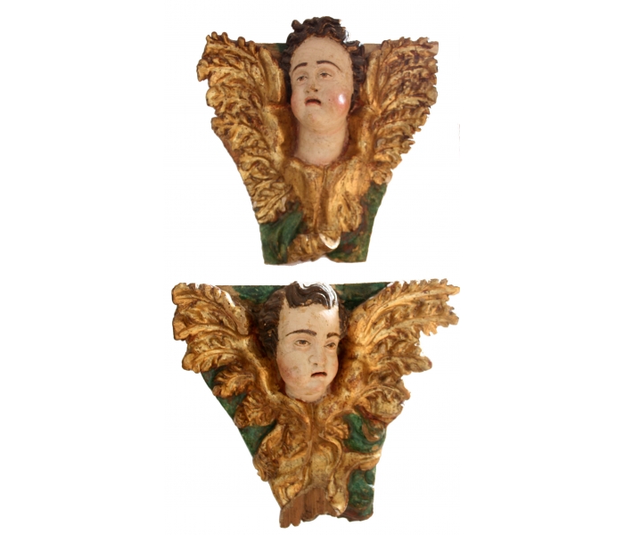 Pair of 17th century winged cherub heads