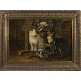 Four cats portrait oil on...