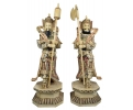 Pair of large Chinese carved bone warrior figures statues with pedestals