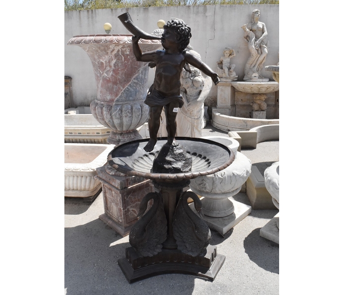 Bronze one tier fountain with putto...