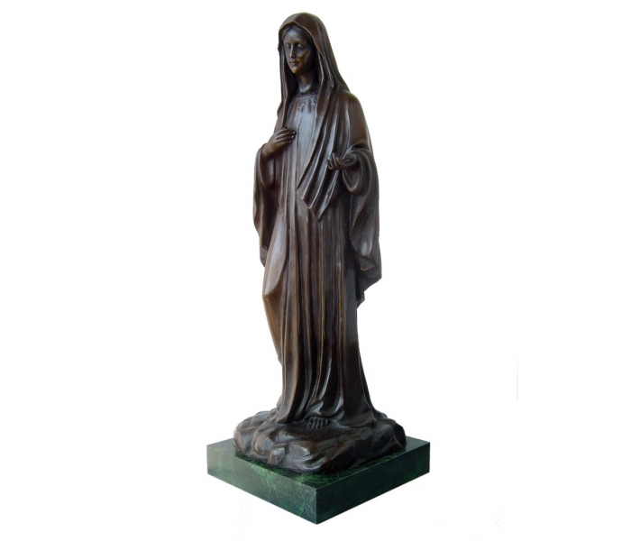 Virgen de bronce con peana de mármol