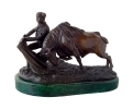 Bronze Bull fighter and bull figure statue with marble base