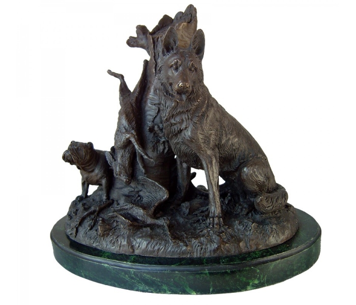Bronze two hunting dogs with prey...