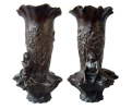Pair of bronze vases with women figures 