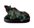 Bronze modern wild lying bull figure statue with marble base