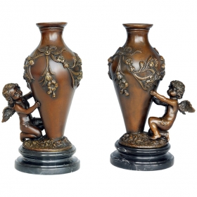 Pair of bronze vases with...
