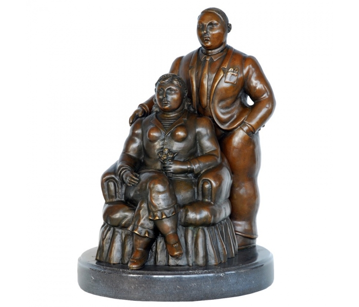 Pareja botero de bronce con peana de...