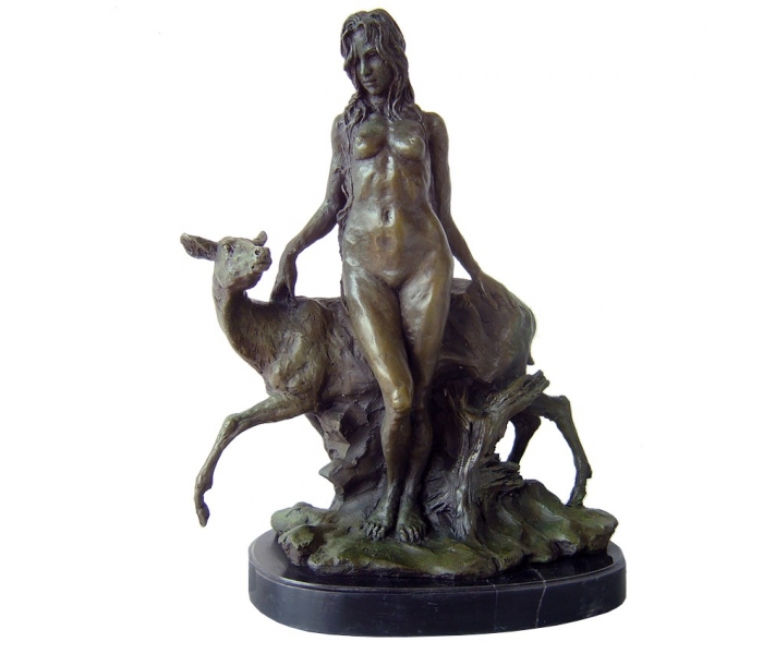 Bronze modern woman with deer figure...