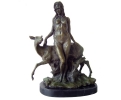 Bronze modern woman with deer figure and marble base 