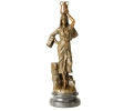 Bronze woman carrying jug on head figure statue with marble base