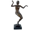 Bronze Art Deco dancing woman figure statue with marble base