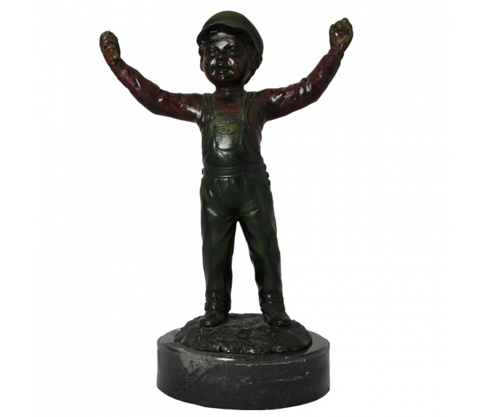 Bronze boy figure with marble base
