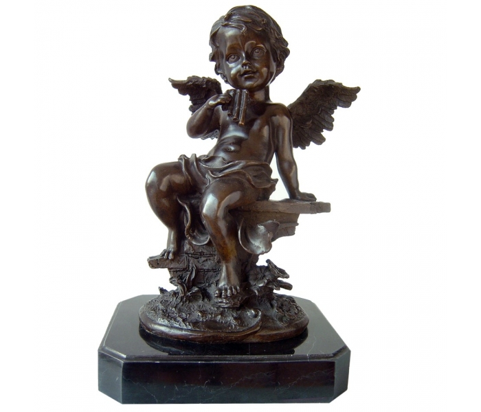 Bronze putto angel musician figure...