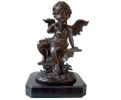 Bronze putto angel musician figure statue with marble base