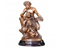 Bronze Bacchus with two children putti figure statue on marble base 
