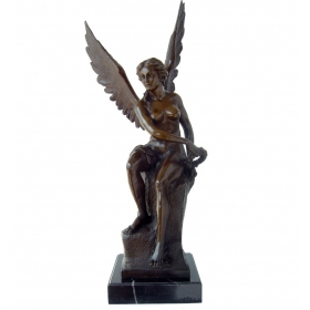 Bronze sitting winged woman...