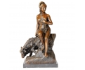 Classical bronze sitting woman with goat on a marble