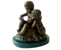 Two bronze putti children figure statue with marble base