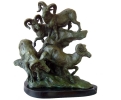 Bronze four mountain goats on rock figure statue with marble base