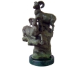 Bronze two mountain goats on rock figure statue with marble base