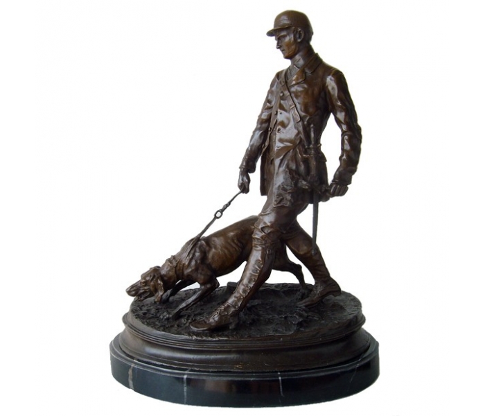 Hombre cazador con perro de bronce...