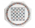 Octagonal marble chess board top decorated with Italian pietra dura hardstones inlay geometric mosaic, incluiding turquoise, blu