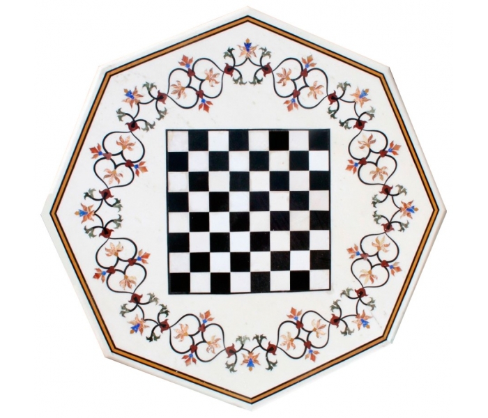 Octagonal white marble chess board...