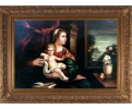 Ecclesiastical Virgin and Child oil on wood craquelure framed painting 