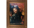 Medieval man portrait oil on wood craquelure framed painting 