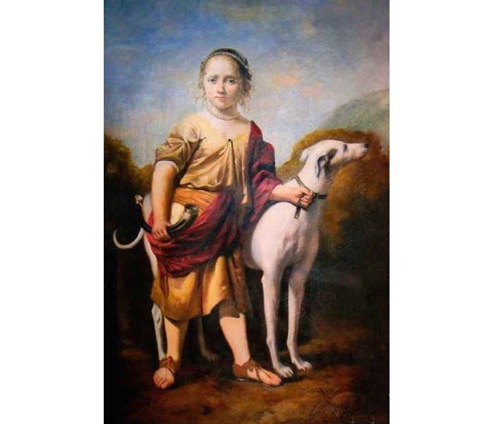 Girl with dog portrait oil painting