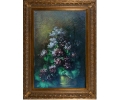 Fruits still-life oil on woodk craquelure framed painting