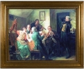 People scene oil on canvas framed painting