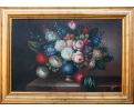 Flowers still-life oil con canvas framed painting