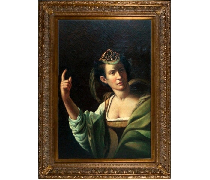 Woman portrait oil on wood craquelure...