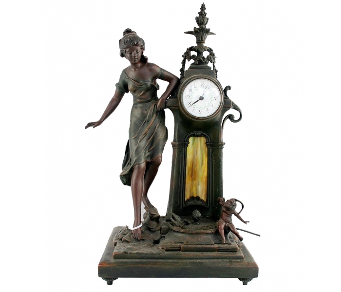 Faux bronze resin table clock with...