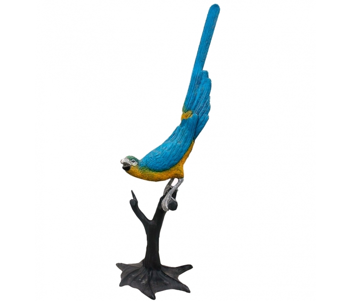 Perched parrot bronze statue