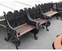 Set of 3 cast iron benches with wooden seat planks