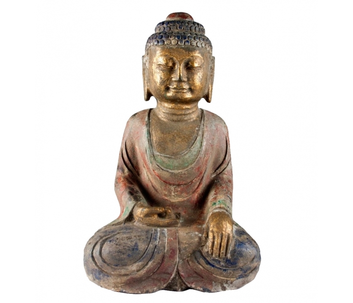 Painted marble sitting Buddha sculpture