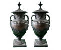Pair of large bronze classical urns with lids